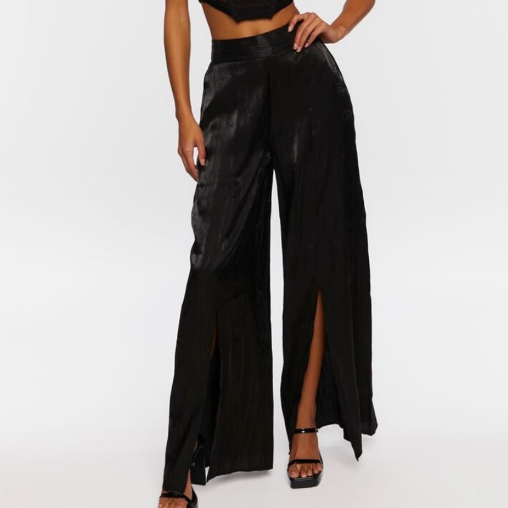Satin Split-Hem Palazzo Pants